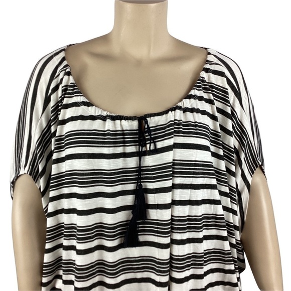 Lane Bryant Dolman Sleeve Striped Top Size 18/20 Black White Tie Neck - Picture 2 of 7